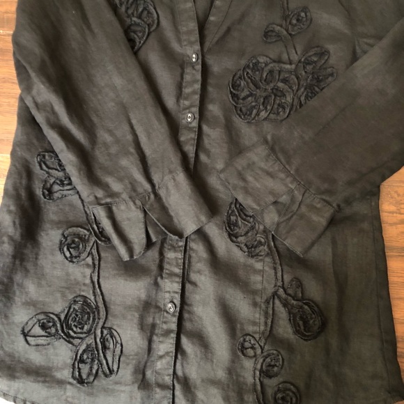 Charter Club women’s black linen blouse floral sz6 - Picture 4 of 8